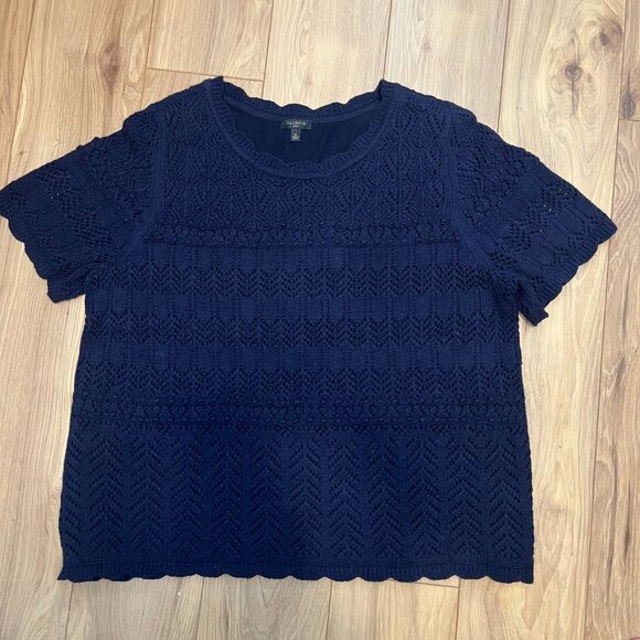 Talbots Textured Linen Blend Sweater Navy Blue Short Sleeve Knit Plus Size 1X - Picture 1 of 6